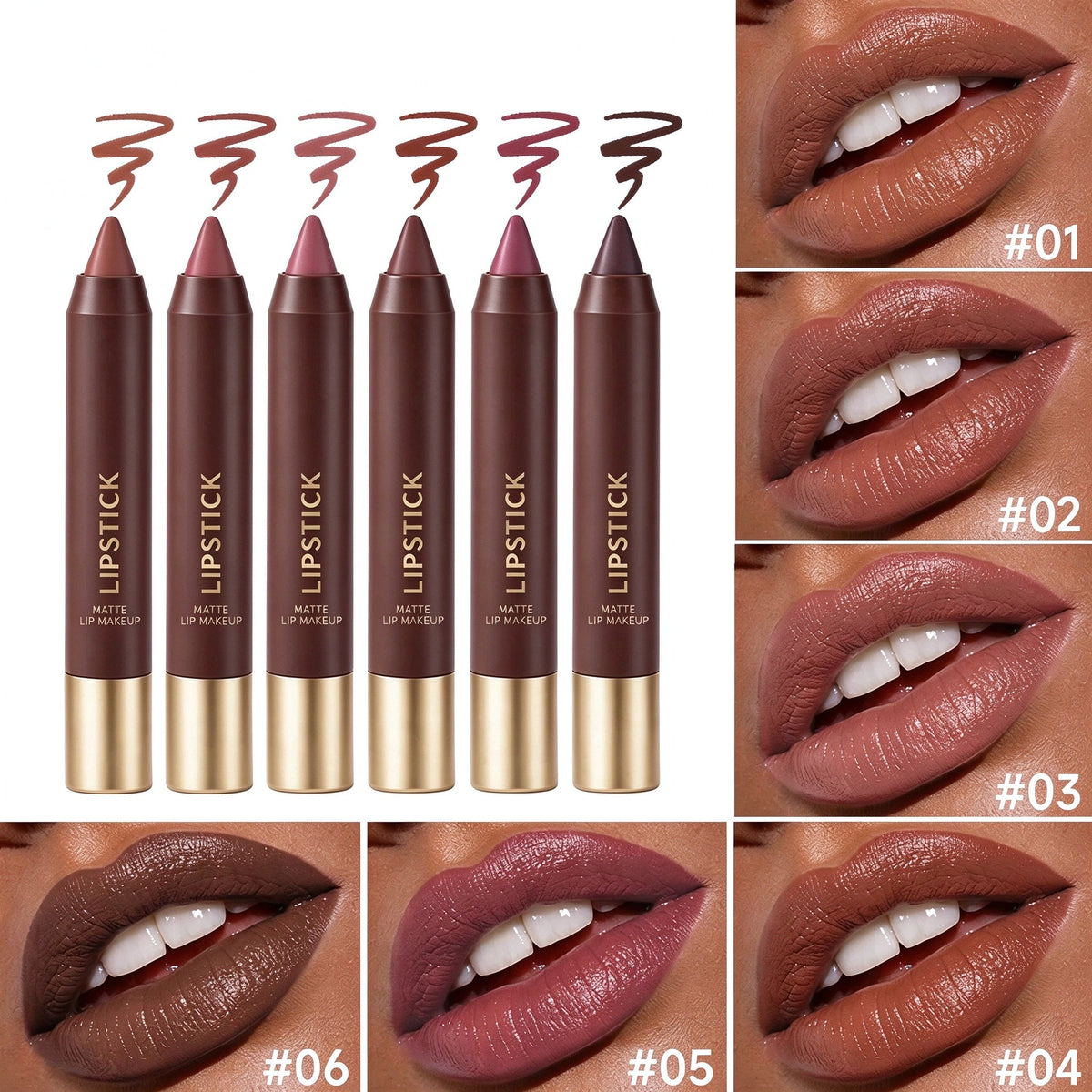6er-Set langanhaltender matter brauner Lippenstift
