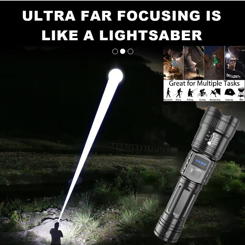 Wiederaufladbare Hochleistungs-Zoom-Taschenlampe – 2000LM, Powerbank & digitale Batterieanzeige