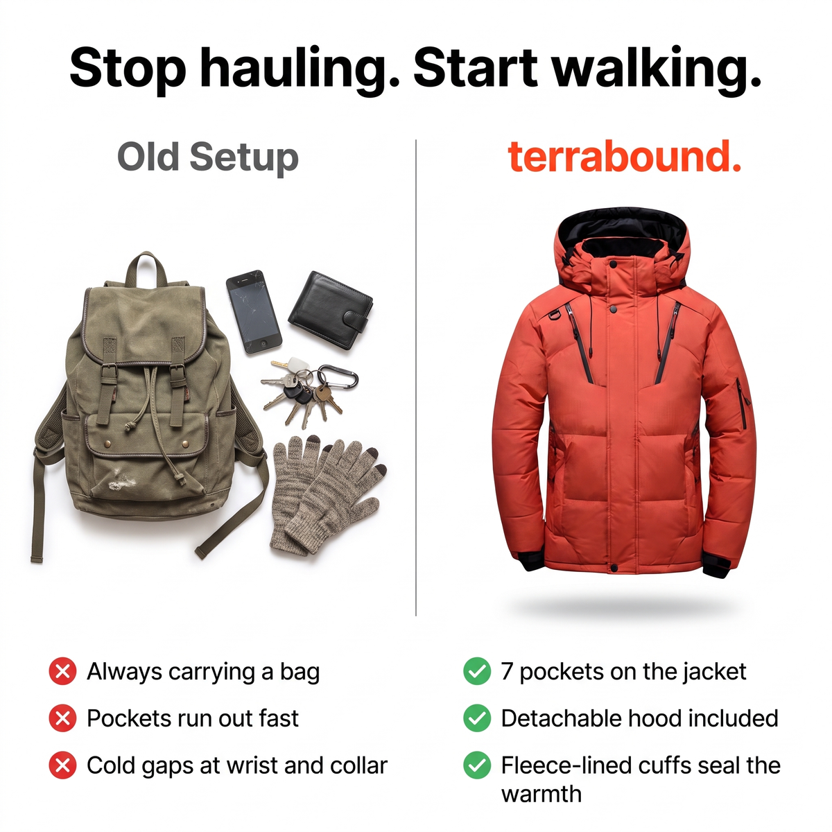 Herren-Pufferjacke - 7-Taschen-Daunenjacke mit Kapuze für den Winter