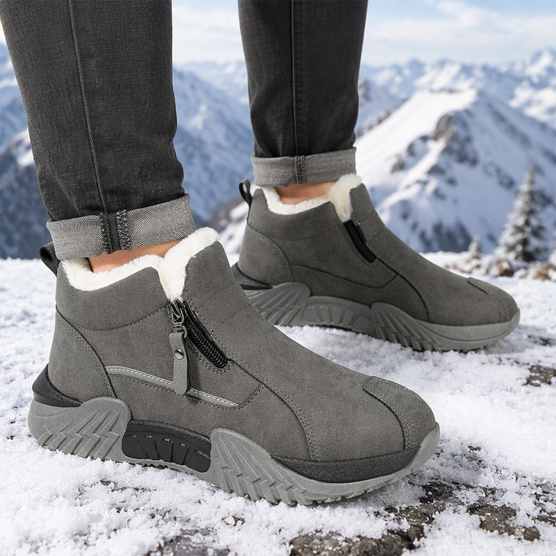 Herren gefütterte Leder-High-Tops – Warme Winterstiefel mit Seitenreißverschluss – Rutschfester Griff für kaltes Wetter