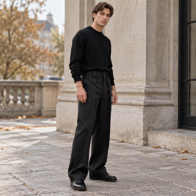 Herren Zweireihige High-Waist Hose mit maßgeschneiderter Taille