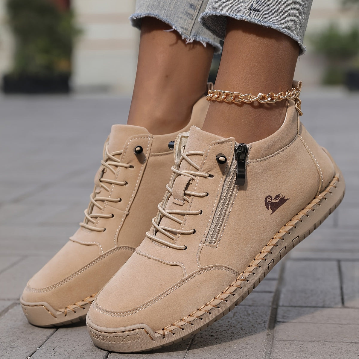 Damen Bequeme Schnür-Knöchel-Sneaker