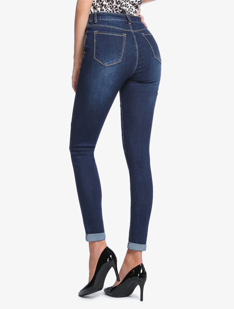 Slim-Jeans mit hoher Taille, 5 Taschen - Blau Denim