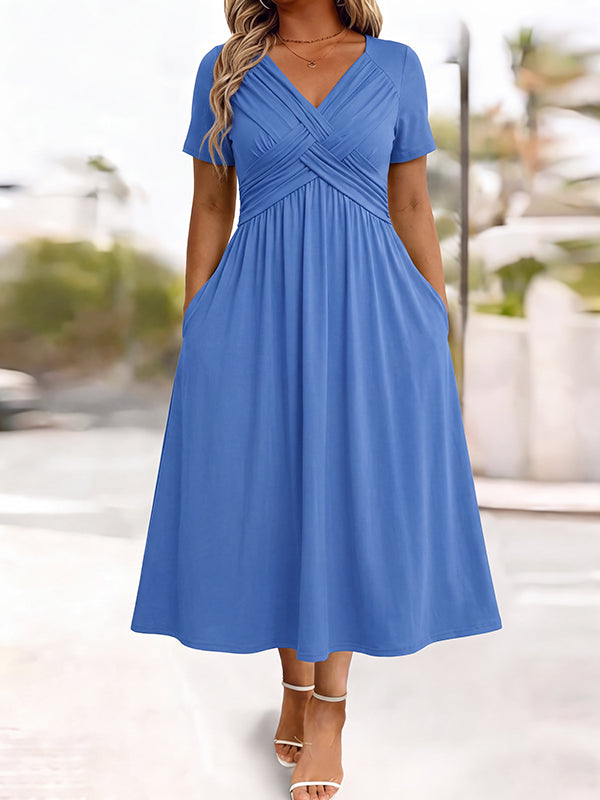 Damen V-Ausschnitt Blumendruck Kleid mit Taillendrehung