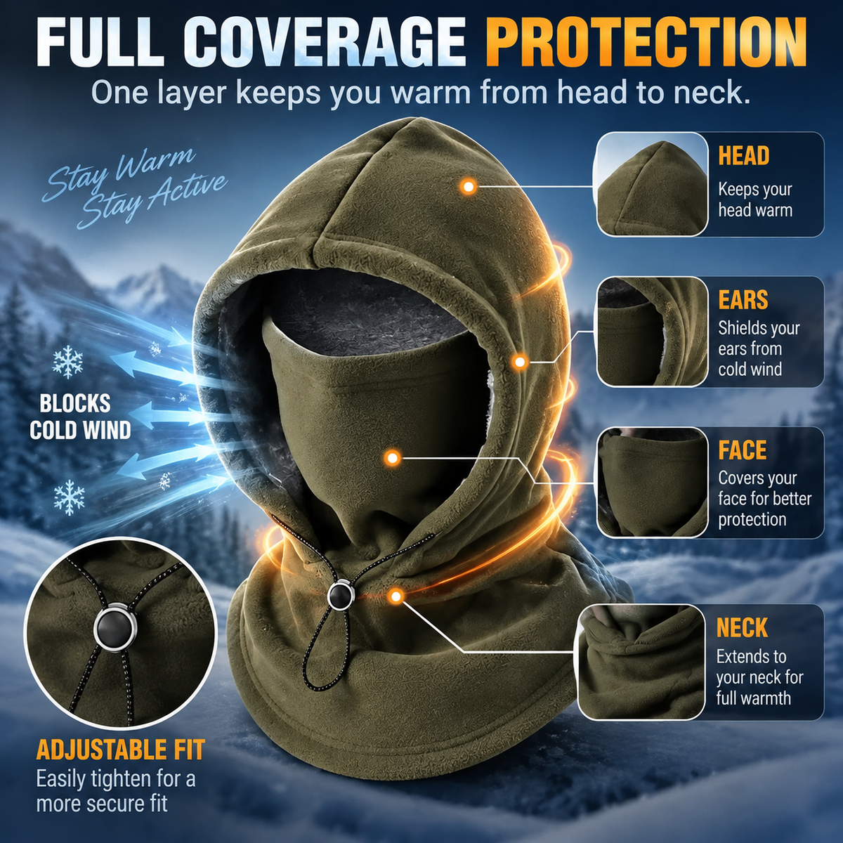 Fleece Sturmhaube – Vollständiger Gesichts- und Nackenschutz für den Winter bei Outdoor-Abenteuern