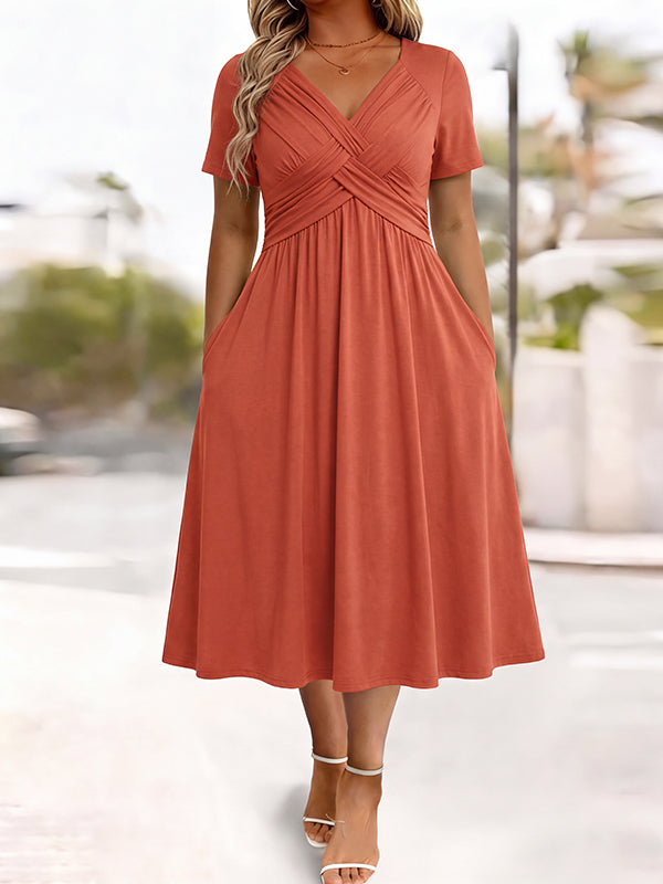 Damen V-Ausschnitt Blumendruck Kleid mit Taillendrehung
