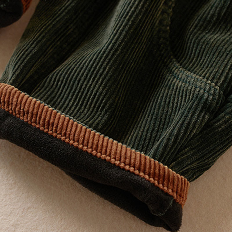 Cord-Baumwoll-Haremshose für Damen mit Farbkontrast, Thermo-Fleecefutter und Taschen