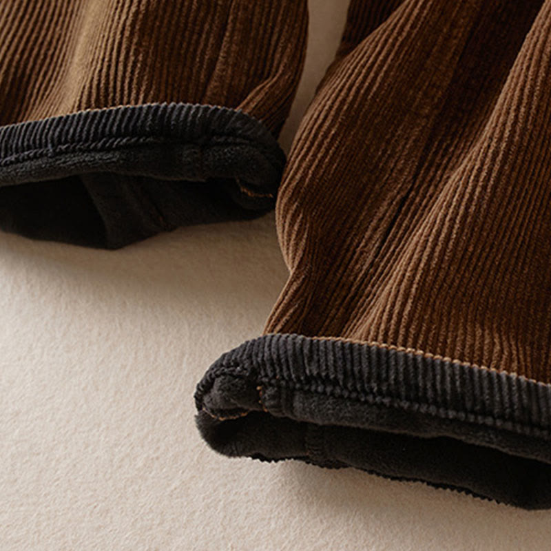 Cord-Baumwoll-Haremshose für Damen mit Farbkontrast, Thermo-Fleecefutter und Taschen