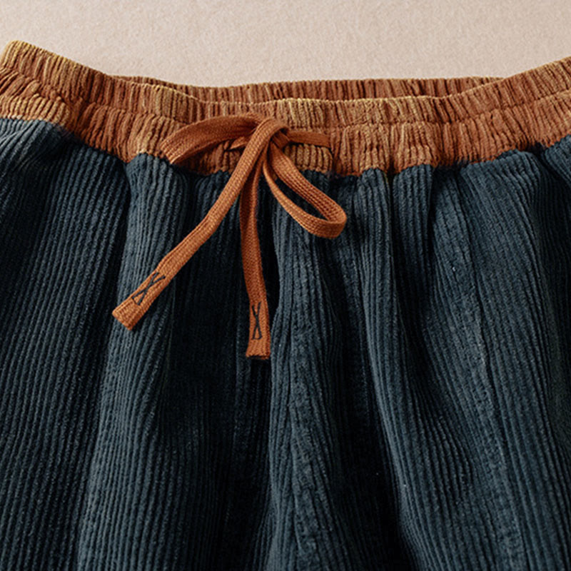 Cord-Baumwoll-Haremshose für Damen mit Farbkontrast, Thermo-Fleecefutter und Taschen