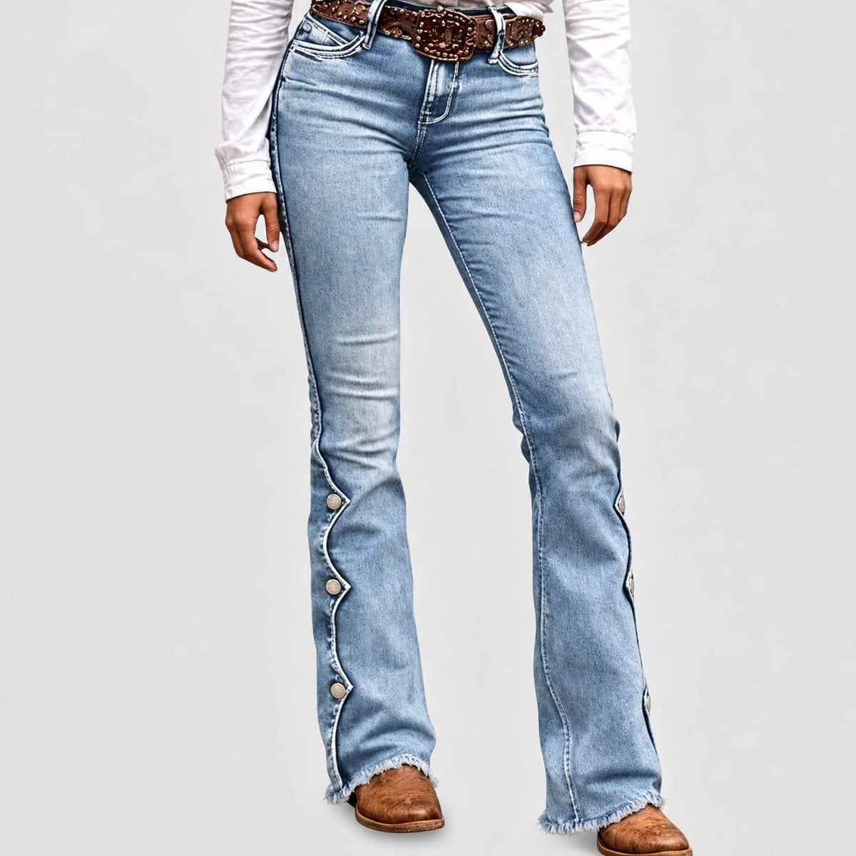 Damen High Waist Destroyed Flare Jeans