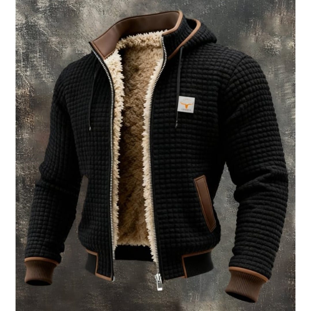 Herren Thermische Fleece Winterjacke – Gesteppte Kapuzen-Zip-Jacke mit Sherpa-Futter und windabweisender Oberfläche