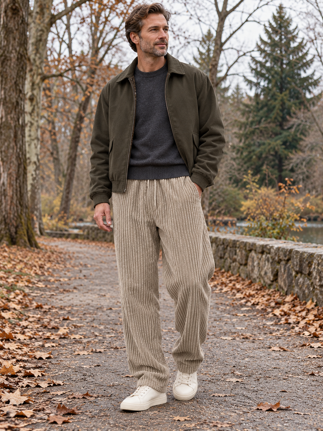 Relaxed Fit Dicke Cord-Hose mit Kordelzug