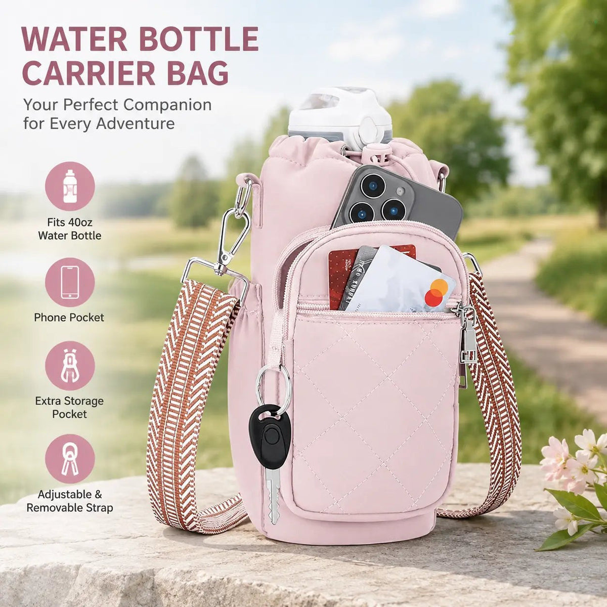 Wasserflaschen-Umhängetasche, Isolierte Wasserflaschen-Tasche Crossbody Wasserflasche Halter mit Gurt