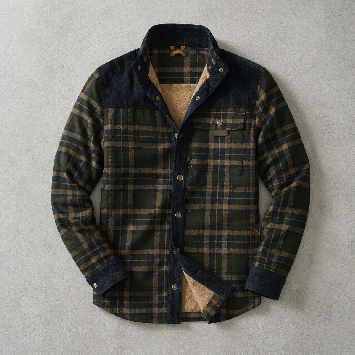 Brunico Karo-Flanell Sherpa-gefüttertes Field Overshirt