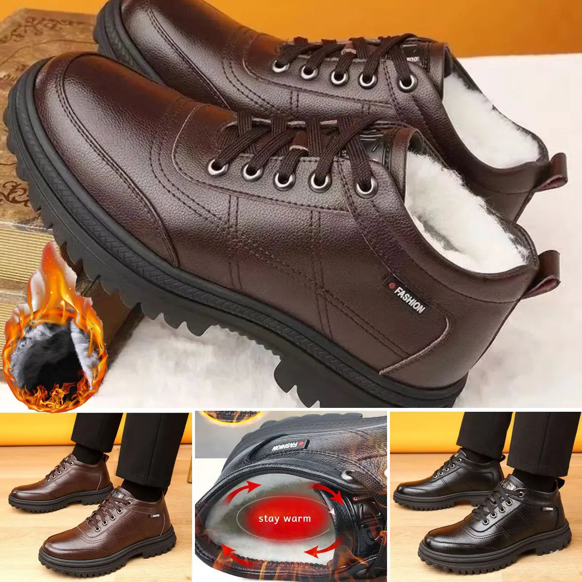 Warme Winter-Lederschuhe für Herren mit dicker Sohle