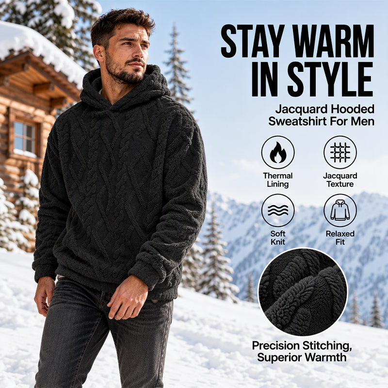 Herren Winter Gefütterter Lined Hoodie Jacquard Muster Langarm Pullover Sweatshirt für Casual Outdoor Wear