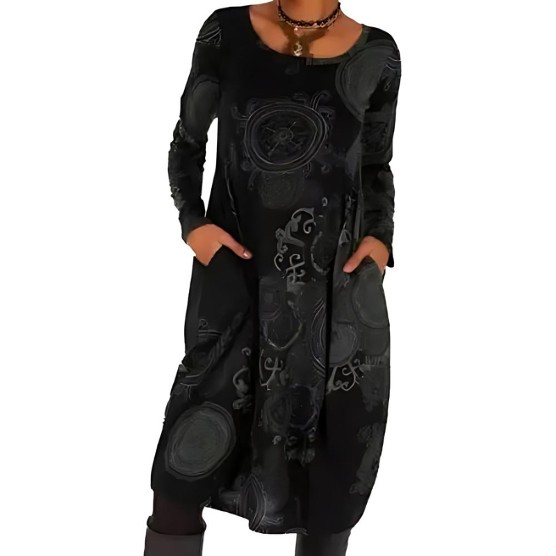 Midikleid mit Allover-Print und Taschen