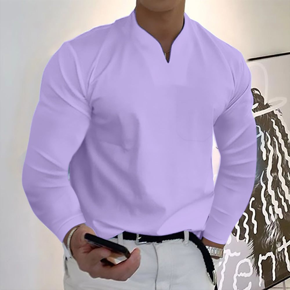 Herren Sport-T-Shirt aus Baumwolle mit langen Ärmeln und V-Ausschnitt