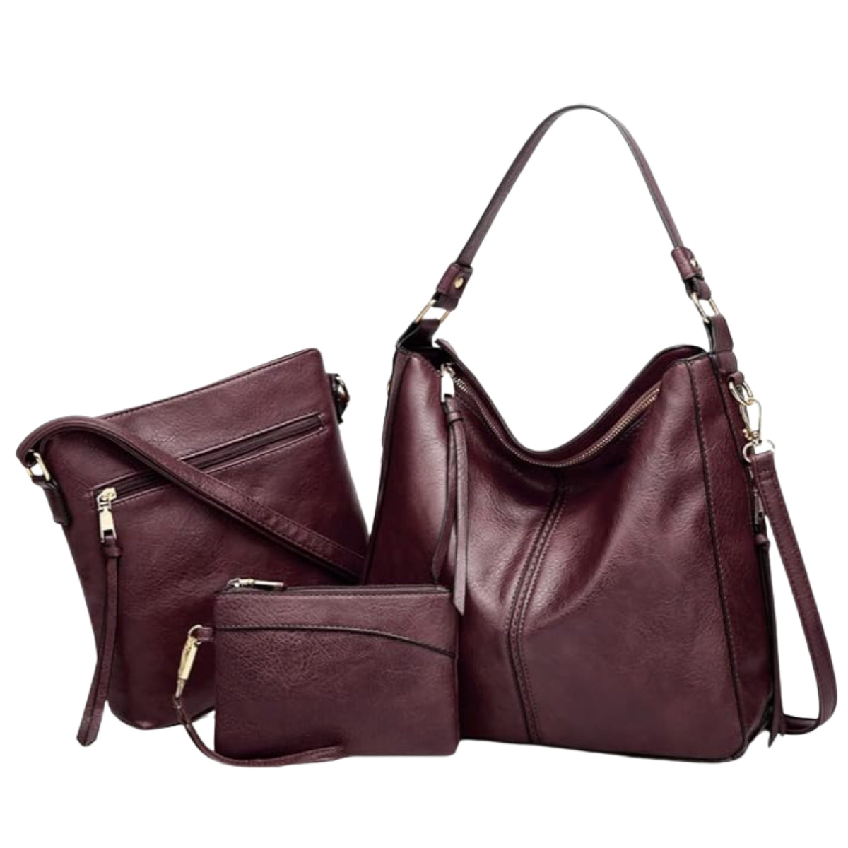 Luxuriöses Leder 3-teiliges Hobo-Taschen-Set