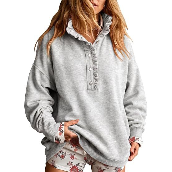 Damen Oversized Sweatshirt mit Knopfleiste