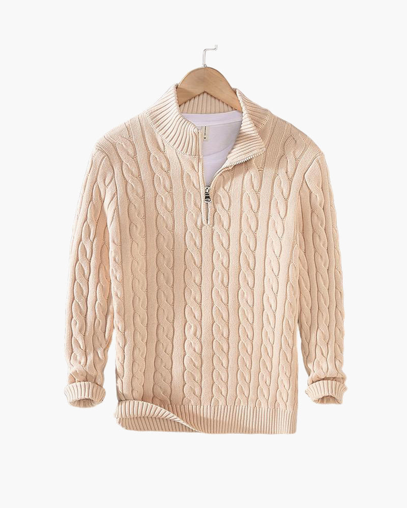 Zopfmuster-Pullover mit Reißverschluss