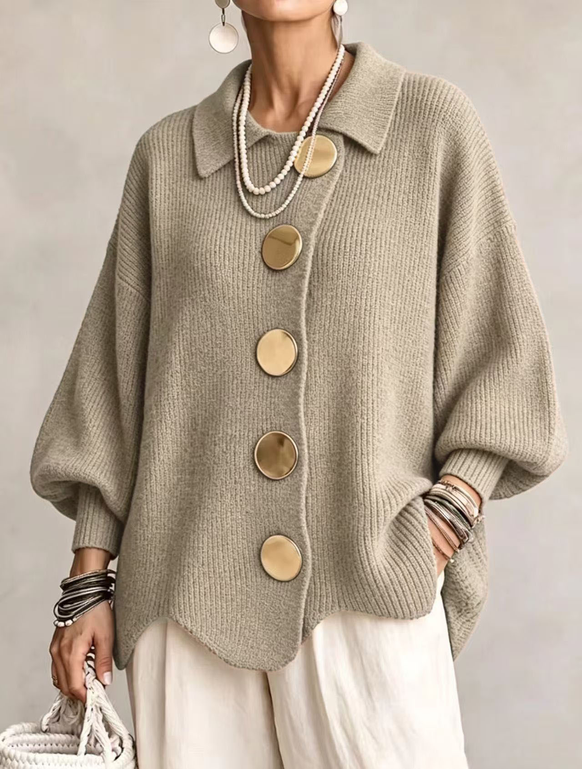 Oversized Cardigan mit Kragen für Damen