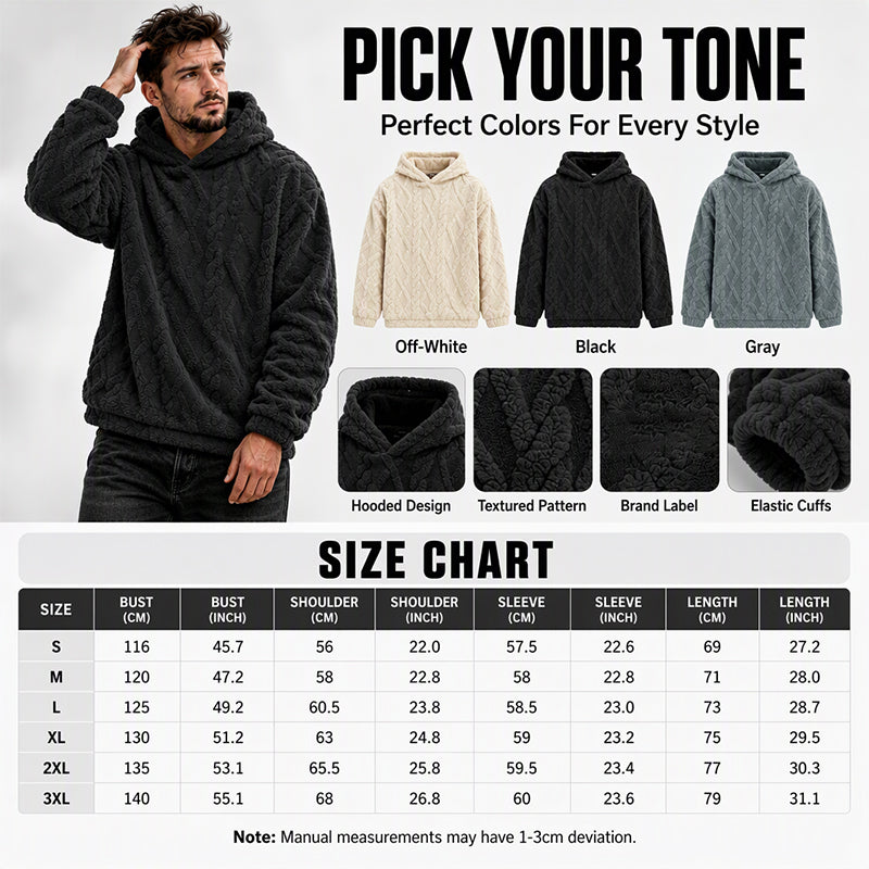 Herren Winter Gefütterter Lined Hoodie Jacquard Muster Langarm Pullover Sweatshirt für Casual Outdoor Wear