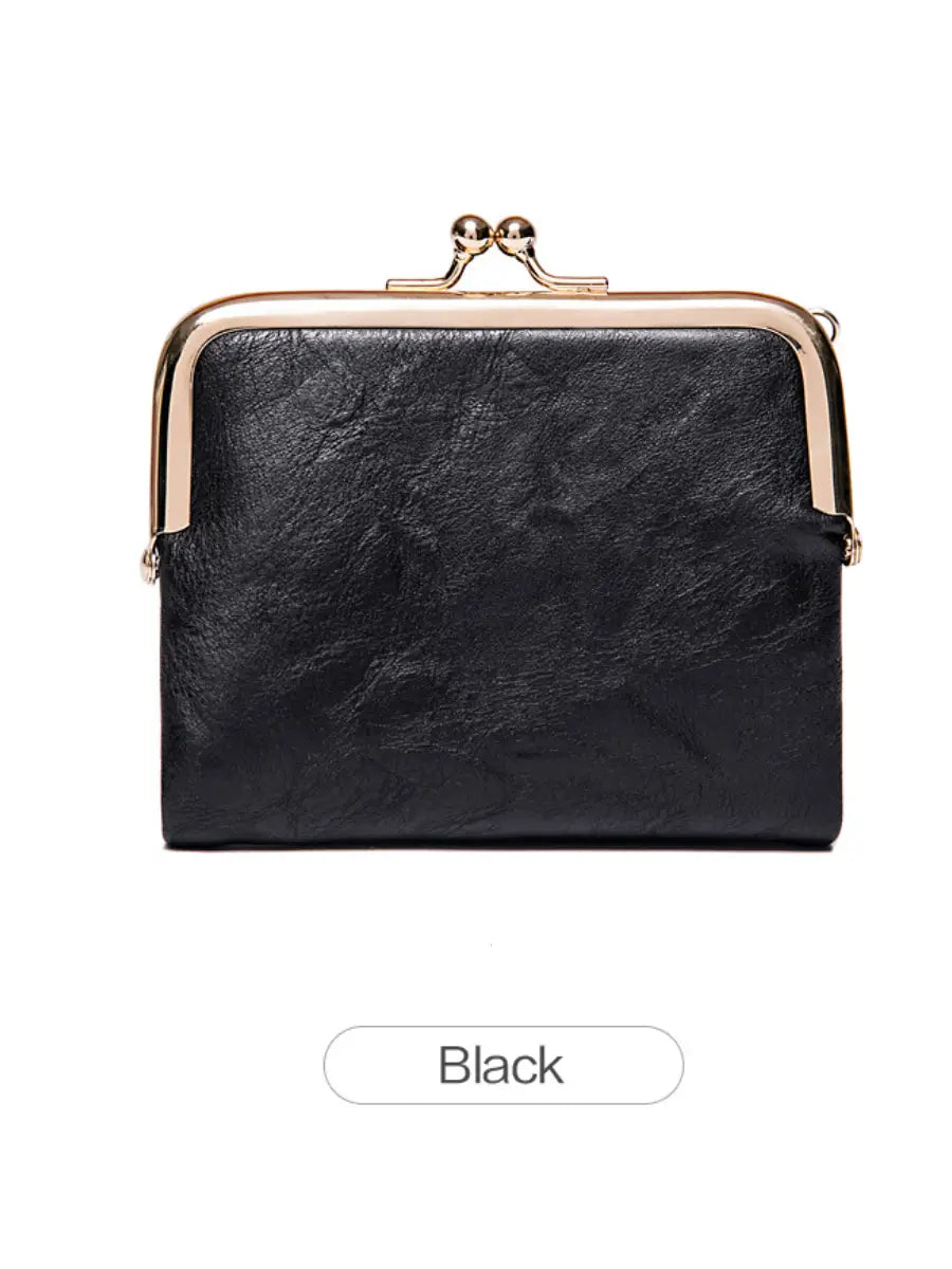 Kompakte Bifold-Geldbörse im Vintage-Stil mit Bügelverschluss-Münzfach