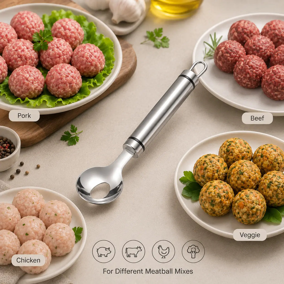 Edelstahl Fleischbällchen-Maker Löffel, Antihaft-Fleischbällchen Extrusionsschaufel