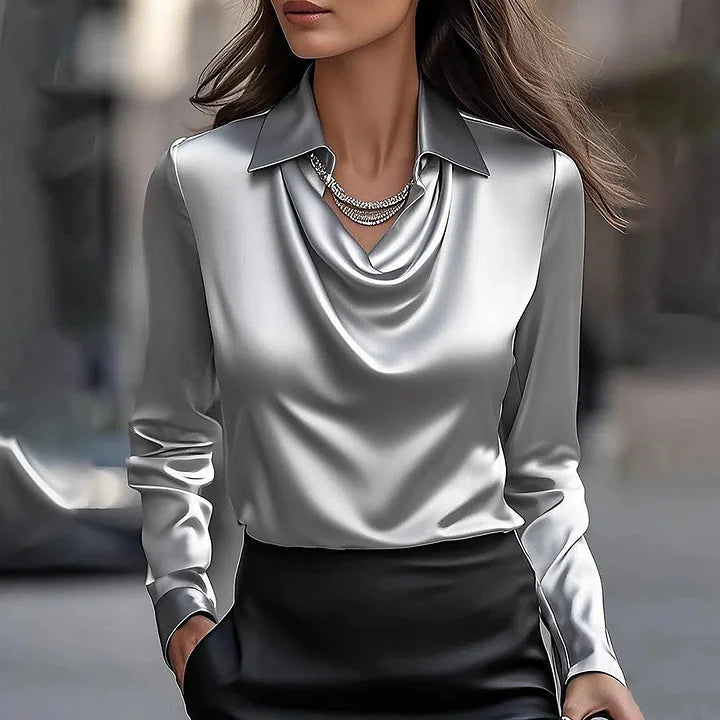 Elegante Satin-Bluse mit drapiertem Ausschnitt