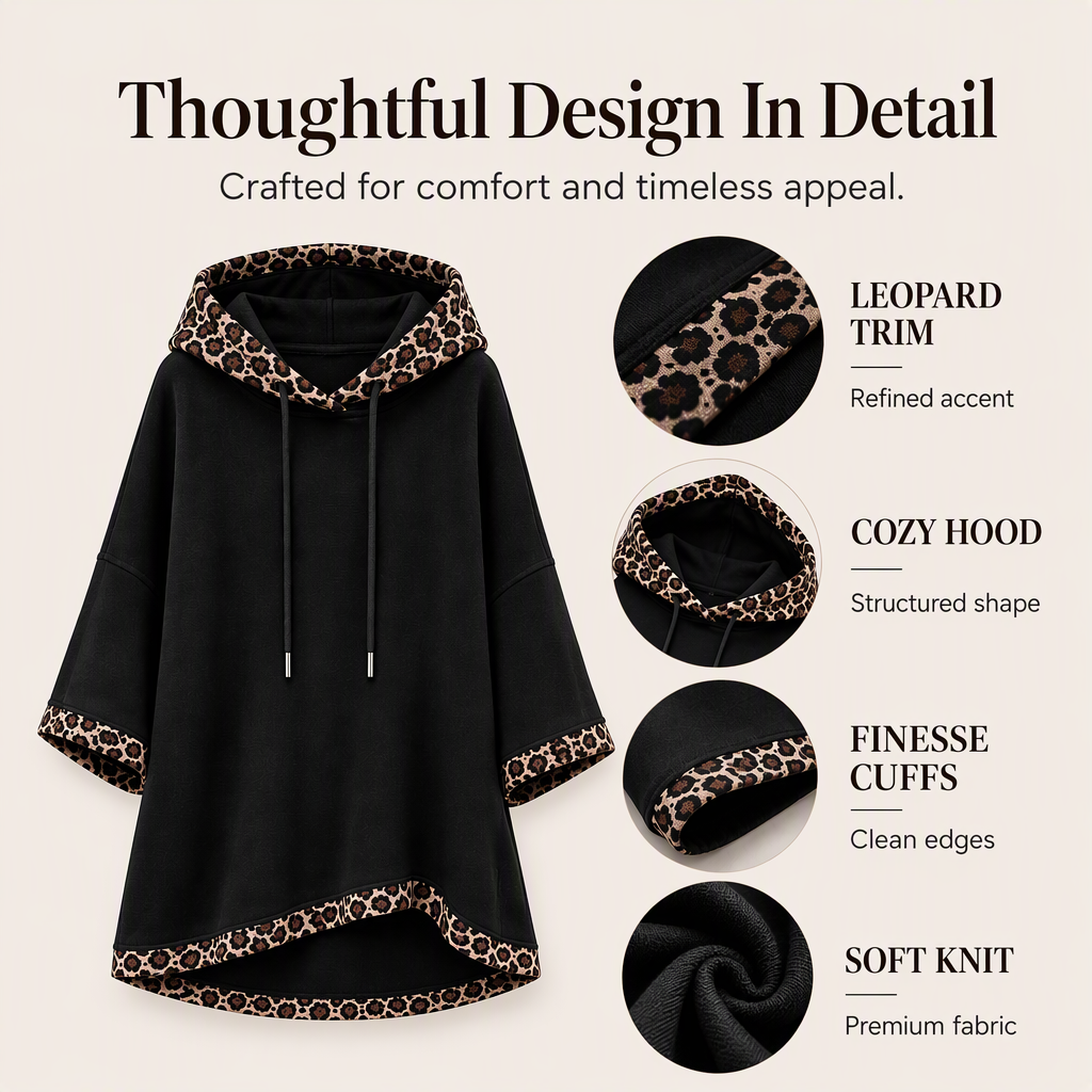 Damen Hoodie mit weitem Schnitt und Kordelzug mit Leoparden-Detail