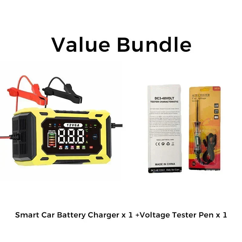 Smart Autobatterieladegerät 12 V 6 A – Impulsreparaturfunktion, LCD-Bildschirm und maximale Sicherheit