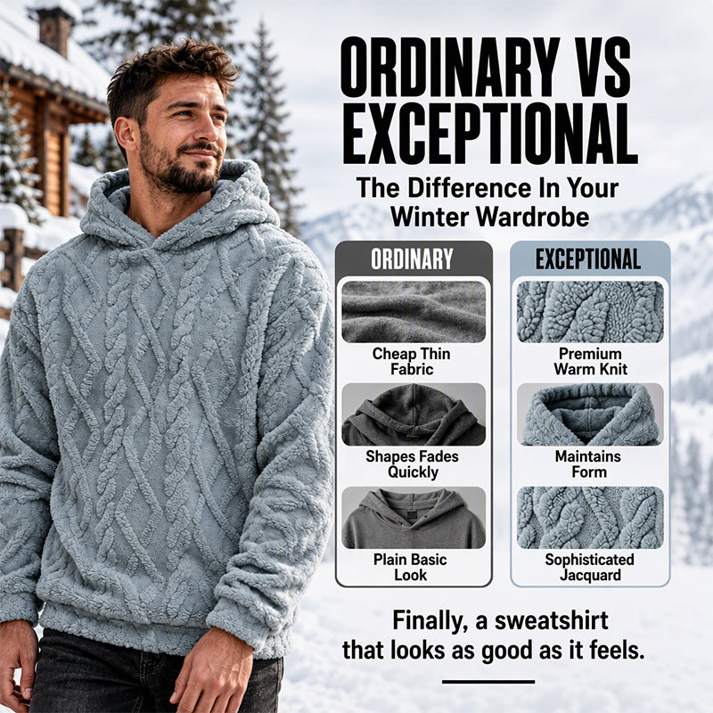 Herren Winter Gefütterter Lined Hoodie Jacquard Muster Langarm Pullover Sweatshirt für Casual Outdoor Wear