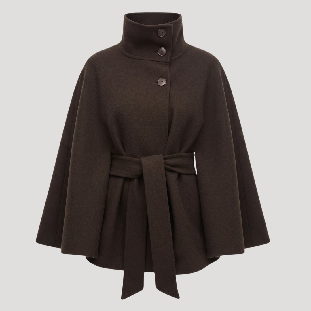 Taillierter Cape-Mantel für Damen mit hohem Kragen