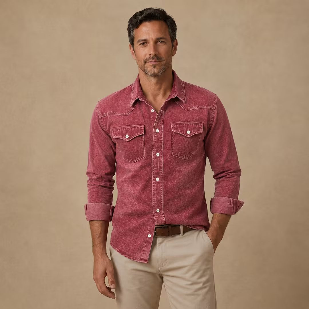Vintage Washed Cotton Denim Arbeitshemd