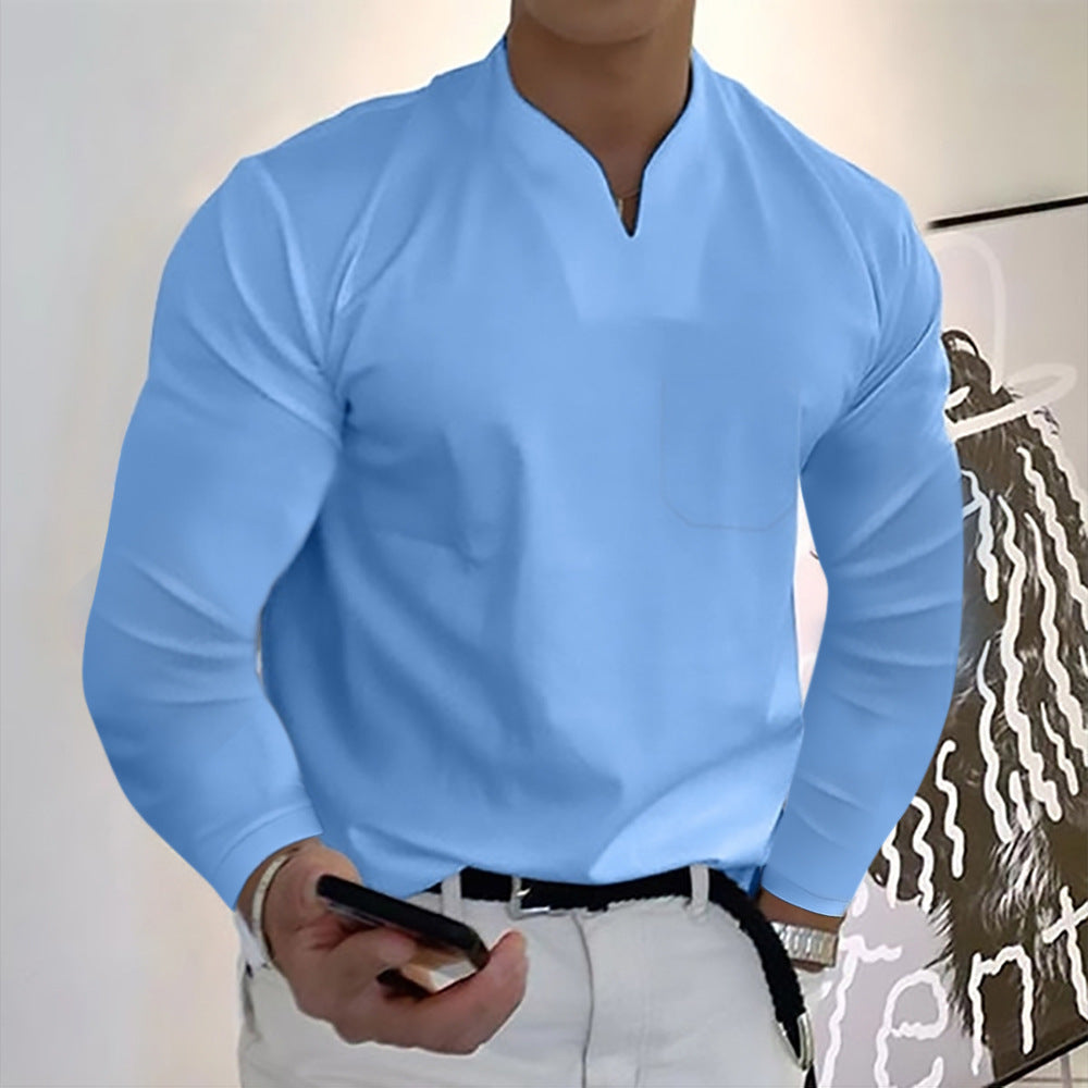Herren Sport-T-Shirt aus Baumwolle mit langen Ärmeln und V-Ausschnitt