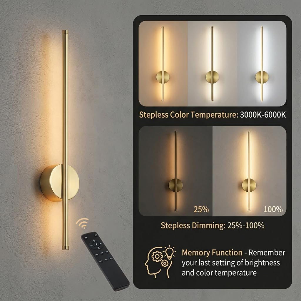 Wiederaufladbare Wandlampe Gold, 50 cm – Dimmbare LED-Wandleuchte