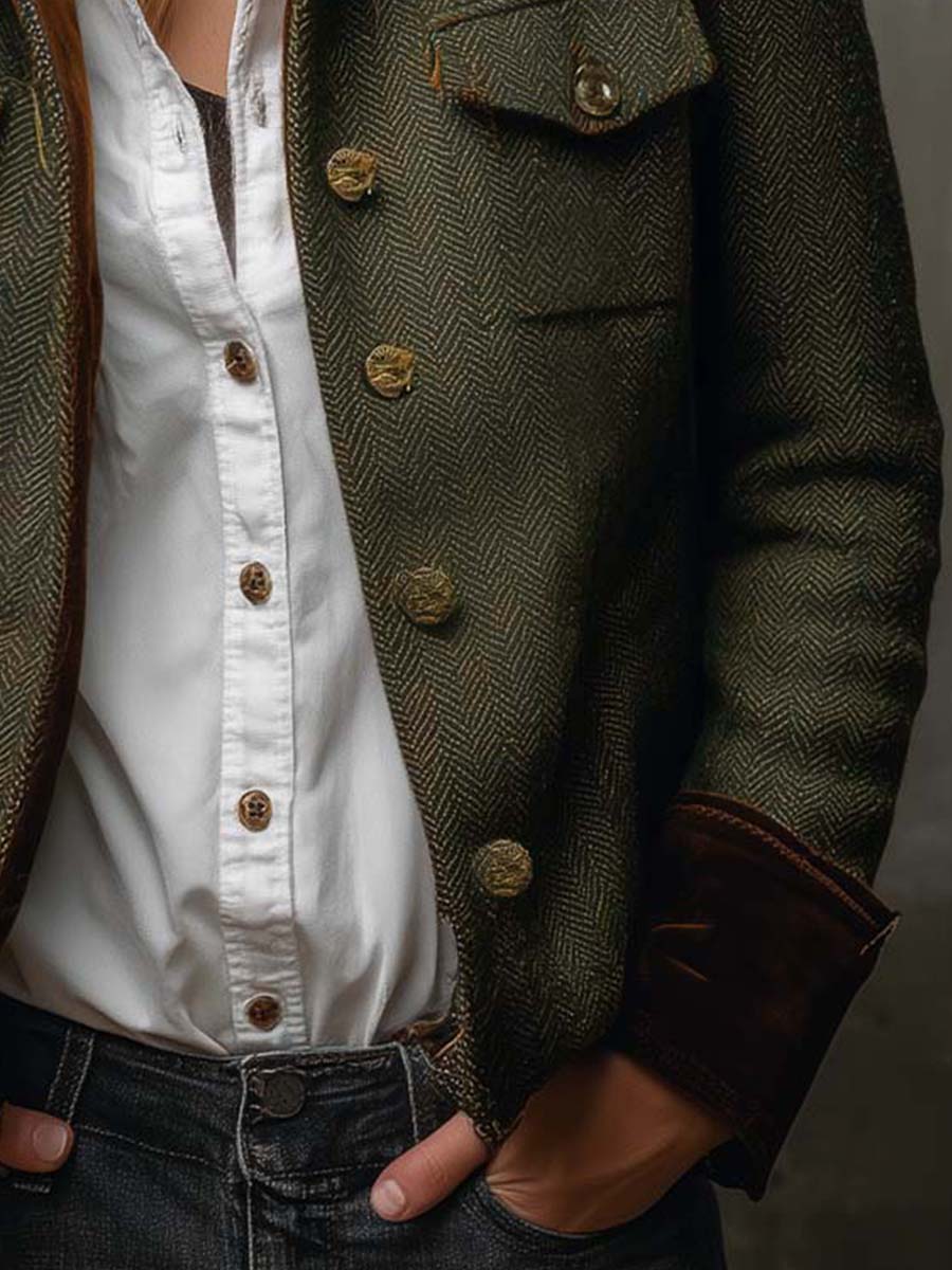 Blazer Vintage Chevrons mit kontrastierenden Paspeln