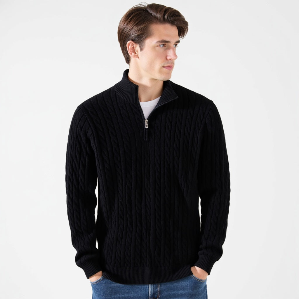 Zopfmuster-Pullover mit Reißverschluss