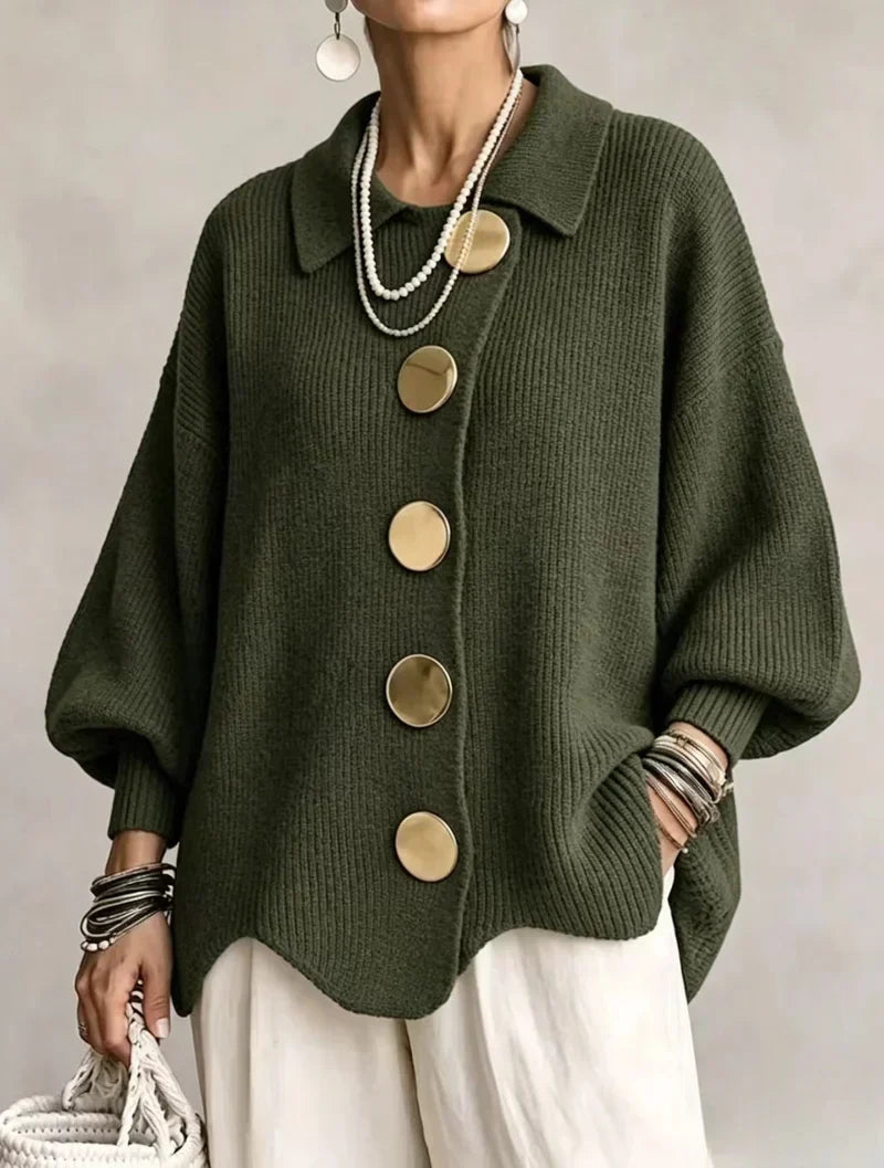 Oversized Strickweste Damen mit goldenen Knöpfen