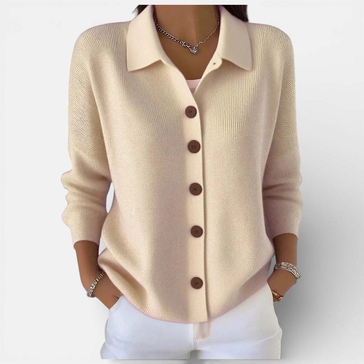 Strickbluse mit Polokragen und Knopfleiste