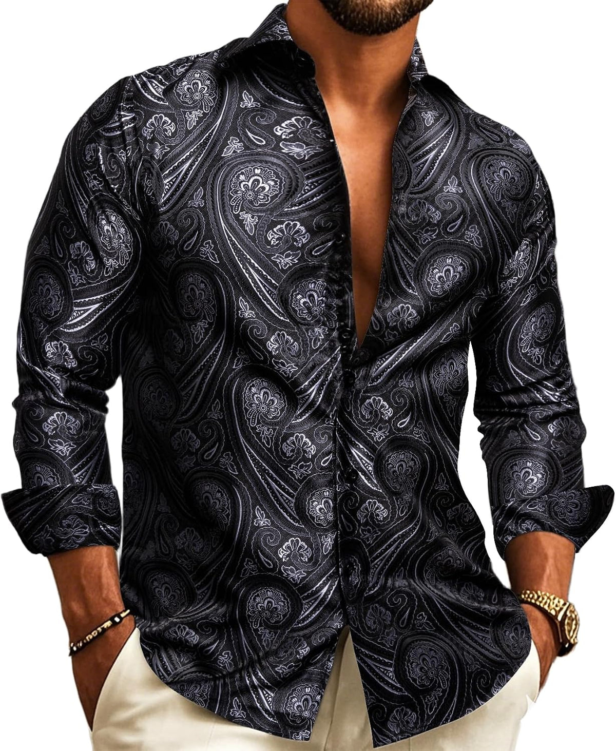 Herren Paisley-Jacquard-Hemd – Raffinierter Langarmstil für Hochzeiten und Abendgarderobe