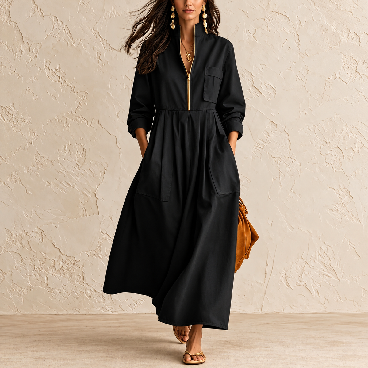 Zip-Up Maxi-Kleid