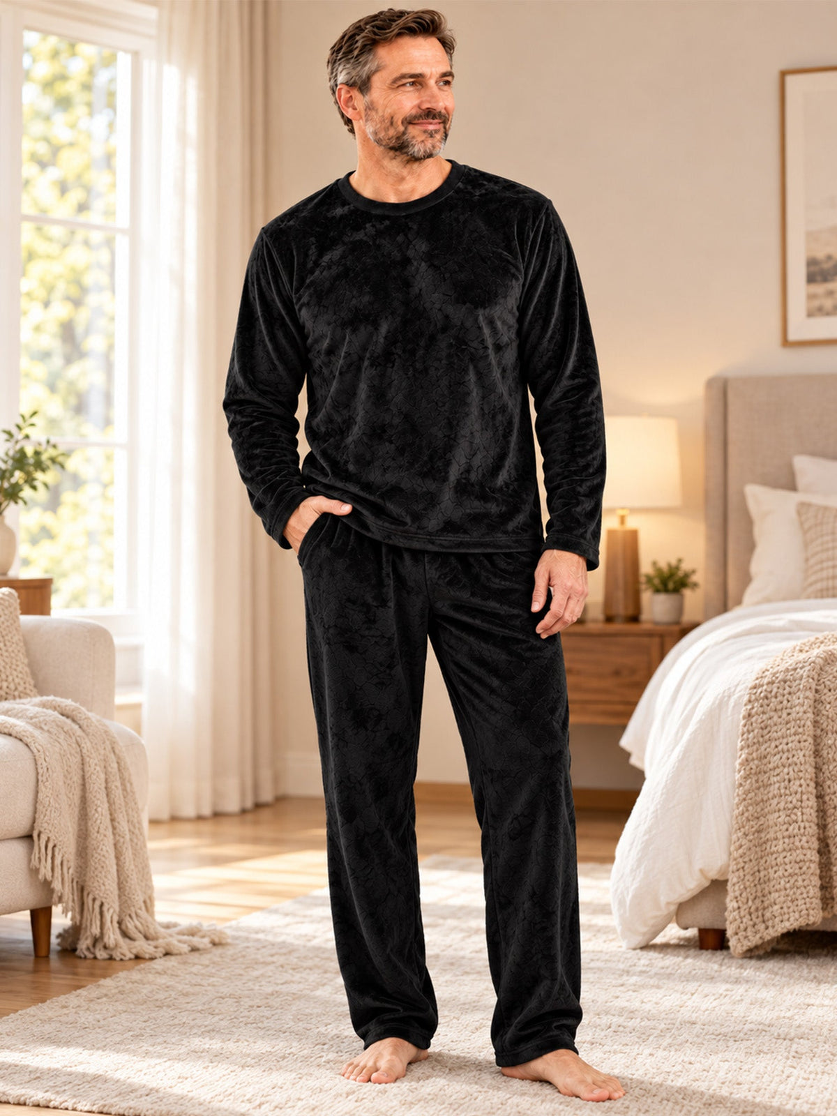 Herren Kuscheliges Thermo-Samt-Pyjama-Set