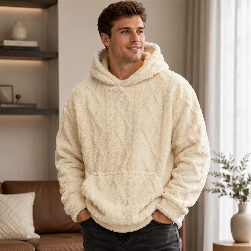 Herren Winter Gefütterter Lined Hoodie Jacquard Muster Langarm Pullover Sweatshirt für Casual Outdoor Wear