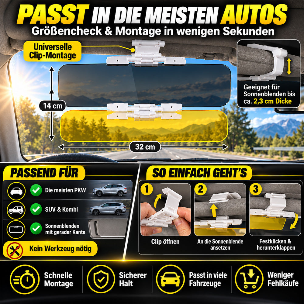 Universelle HD-Antiblend-Sonnenblende fürs Auto – Tag und Nacht