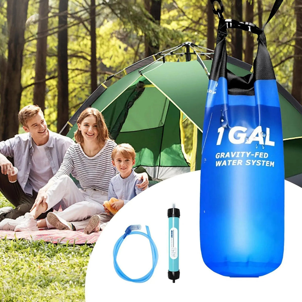 Schwerkraft-Wasserfilter mit 0,01 Mikron Membran, Arbeitsplatten-Filterung, für Camping & Notfälle zu Hause, 1,5L, tragbar