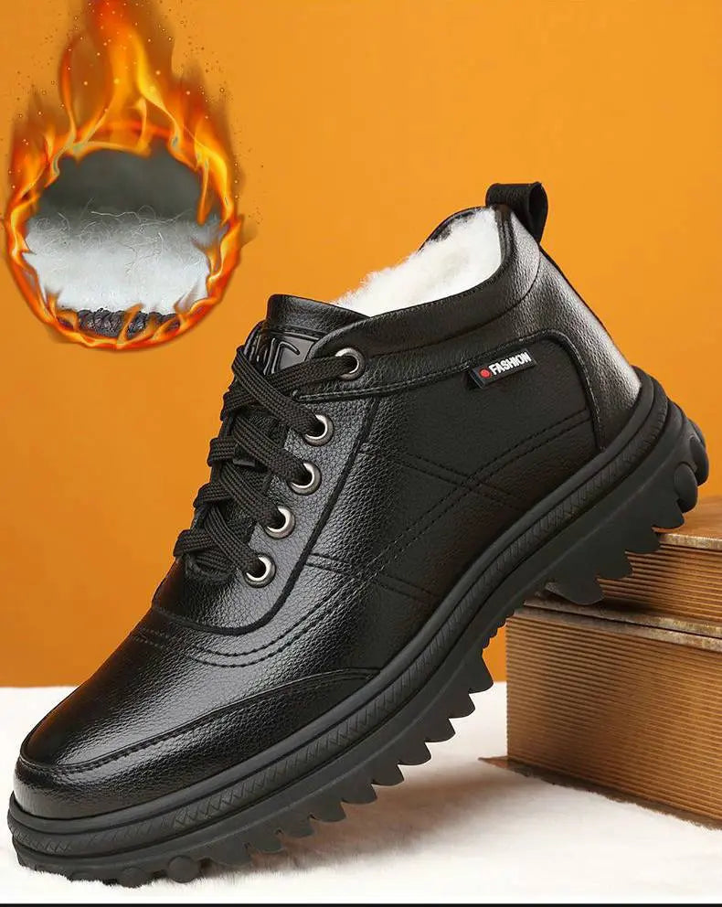 Warme Winter-Lederschuhe für Herren mit dicker Sohle