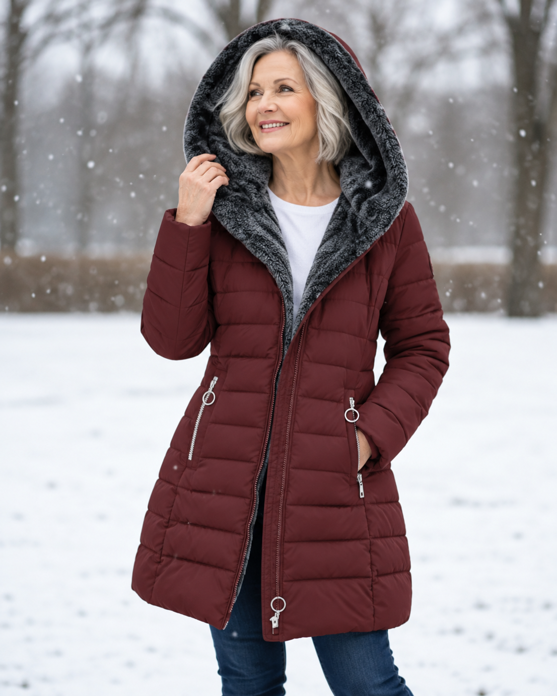 Warme Gewattierte Winterjacke Mit Kapuze