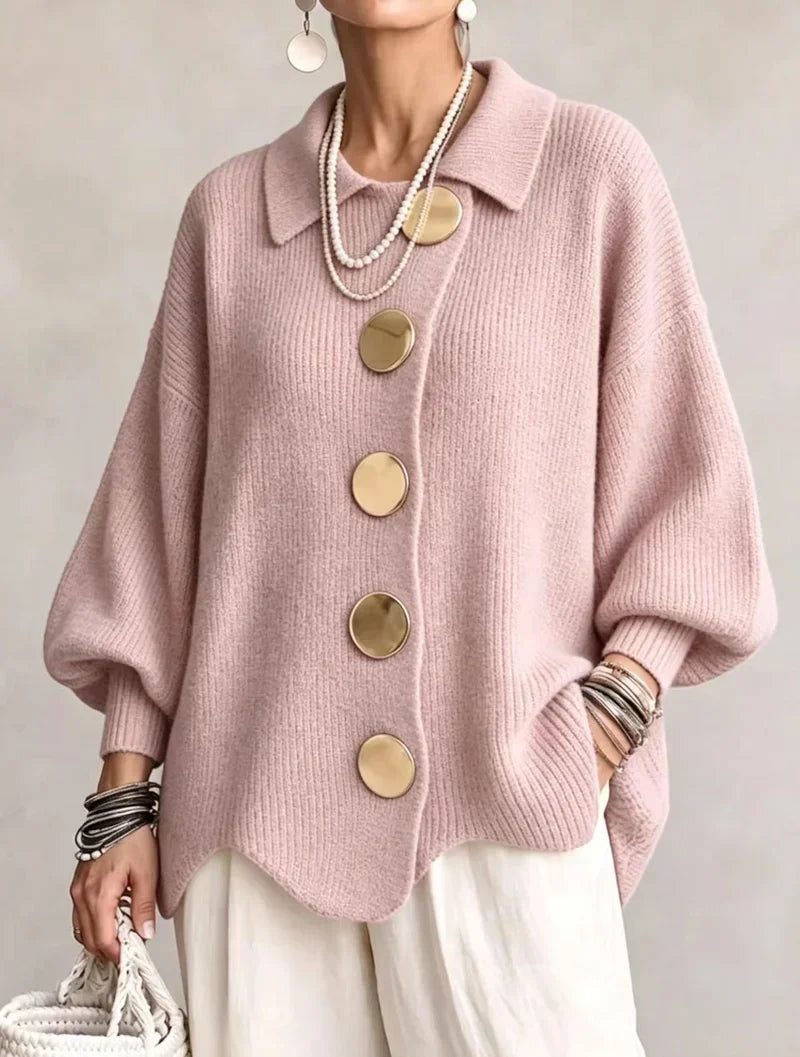 Oversized Strickweste Damen mit goldenen Knöpfen